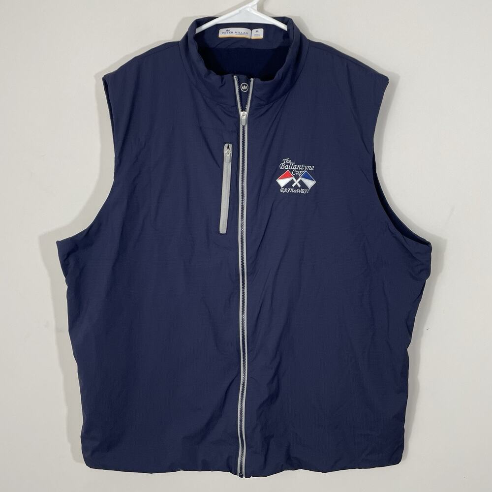 Peter Millar Featherweight Full Zip Golf Vest Mens XL Navy Blue Crown Sport